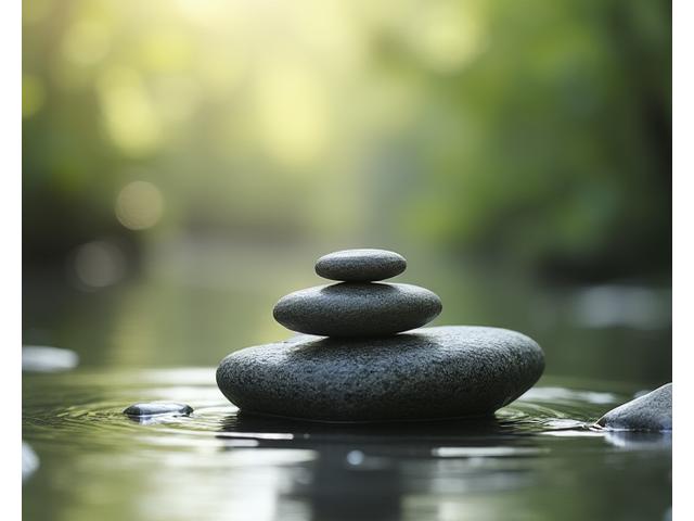Човек се учи на основите на mindfulness, с визуално представяне на спокойствие и фокус.